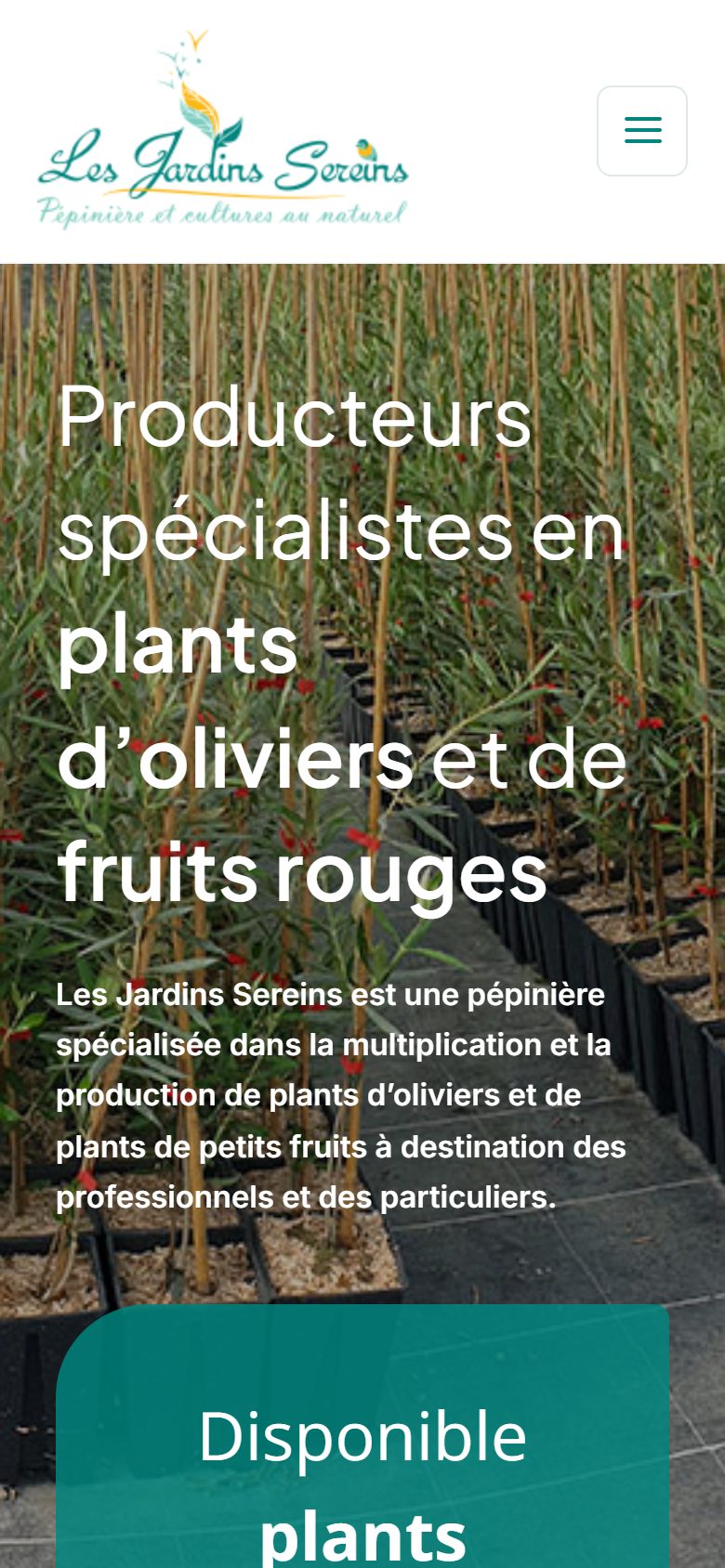 Site Les Jardins Sereins — version mobile