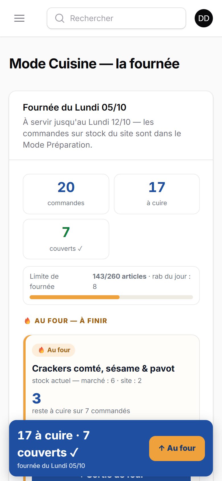 Application de gestion de Les P'tits Cœurs Gourmands sur téléphone : En cuisine, sur téléphone