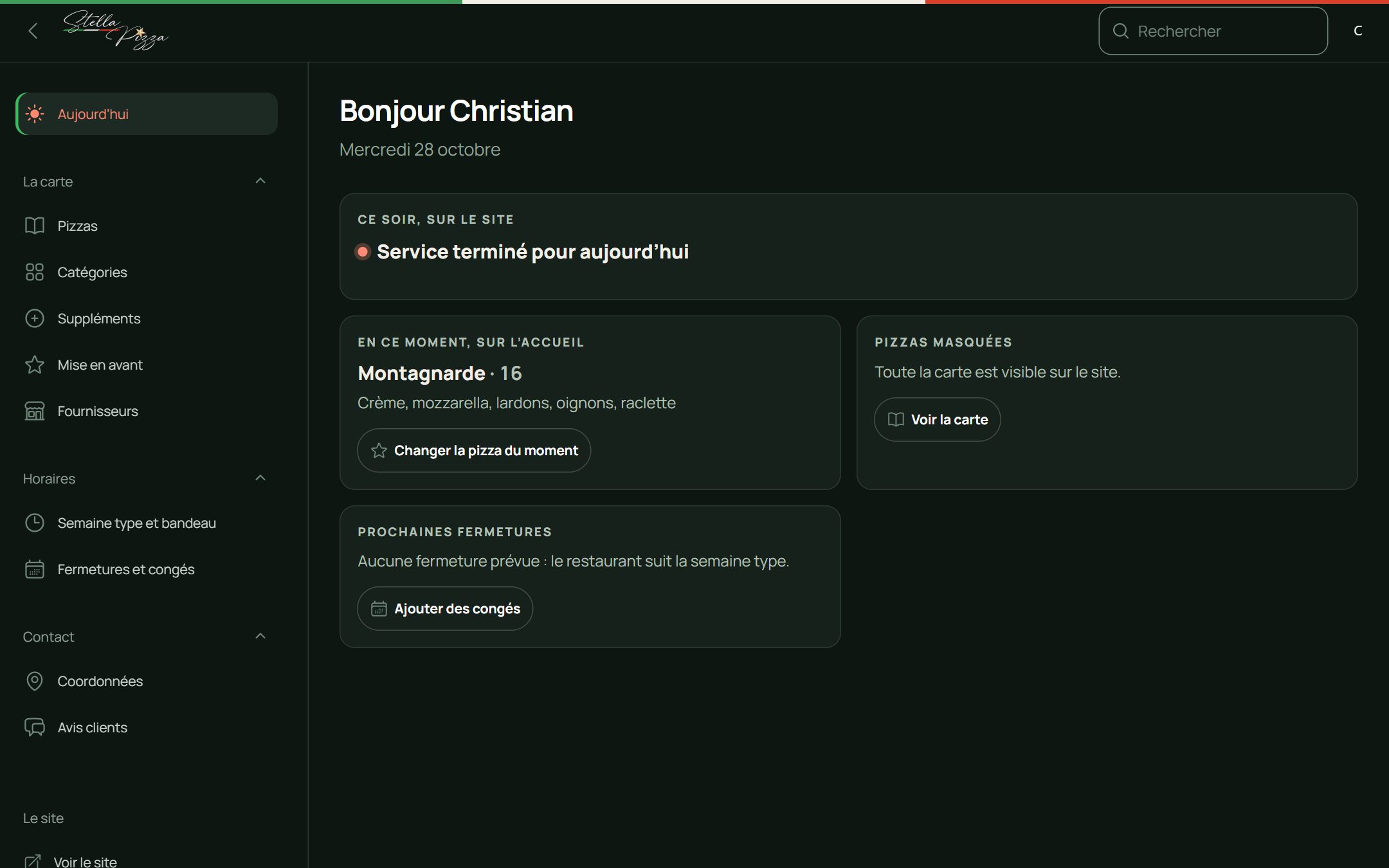 Application de gestion de Stella Pizza