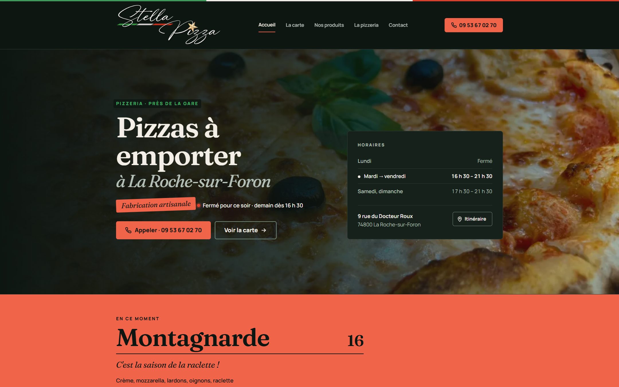 Site de Stella Pizza, Pizzas à emporter